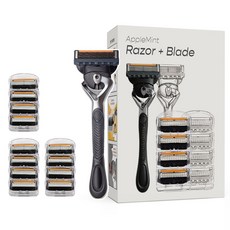 비브랜드 애플민트 면도기+5중 면도날 질레트 퓨전 프로글라이드 호환, 1세트, 면도기+면도날 12개입
