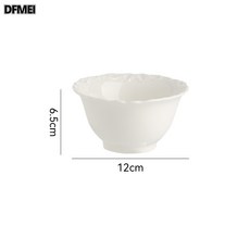 DFMEI 法式ins風奶油色陶瓷西餐盤花邊復古甜品盤奶油蛋糕盤擺盤, 1個, 4.7寸浮雕碗-白