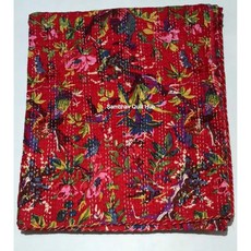 인디언 레드 컬러 보호 플로럴 버드 칸타 퀼트 리버서블 침구 침대 스프레드 담요 히피 보헤미안 퀼팅 킹/퀸 홈 데코 2 베개(60X90인치), 60X90인치