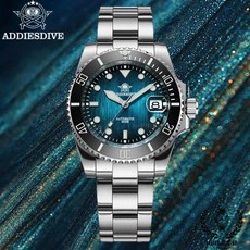 ADDIESDIVE 奢華時尚商務機芯漸層夜光防水水鬼手錶, 銀殼藍