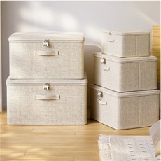 Adra 접이식 패브릭 의류 이불 수납 정리함 리빙박스, 아이보리, 2개