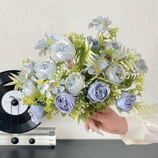 수국 알륨 조화 인테리어 부쉬 다발 장식 꽃 촬영 컬러, 마그 모란 블루 3송이