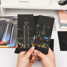 스크래치페이퍼 컬러 야경 스크래치북 엽서카드 12세트, 1. 전통건축, 1개