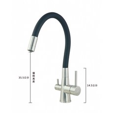 ORTIZ RO三用廚房龍頭 黑色可彎曲 ST304拉絲龍頭本體, 1個