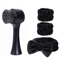 Beomeen 페이스 브러시 2 in 1 실리콘 페이셜 클렌징 각질 제거 부드러운 빗살 모공 딥 수동 듀얼 워시 스크럽 브러시 마사지 메이크업 스킨 케어 제거 그라데이션, 블랙과 블랙