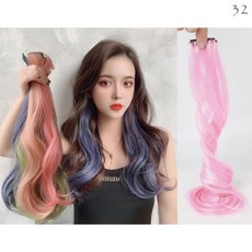 夾式挑染髮片 仿真髮, 32-西柚粉 波浪捲髮, 1個
