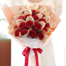 Beautiful Deco Sense 人造香皂花鈔票花束 20朵 + 提袋組, 紅色, 1個