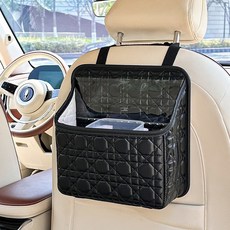 汽車座椅後背收納袋 車載垃圾桶 多功能儲物盒 車內掛式置物袋 椅背收納袋 汽車百貨, 網紋皮革收納袋R款黑色, 1個