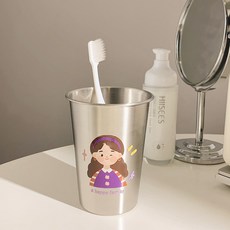 DFMEI 304不鏽鋼漱口杯家用卡通呆萌一家人洗漱杯創意簡約家庭裝刷牙杯, 1個, 呆萌媽媽-高級不鏽鋼銀盃:如圖