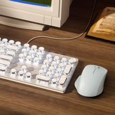 기계식 유선 키보드 마우스 스팀펑크 걸스 오피스 게임, 청축, 5. 화이트+무선 마우스, 청축