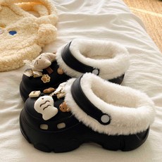 탈부착 가능 겨울 EVA 소프트 바닥 편안하고 따뜻한 외출용 면 슬리퍼 여성 아치 지지 구멍 신발, 39-40 사이즈의 내부 길이는 약 24cm로 작은 사, 검은색