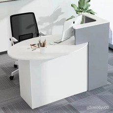 簡約現代L型轉角收銀台：超市便利店接待櫃檯，多功能店鋪櫃檯, 1個, 白色+淺胡桃色（左轉角）,100*60*75