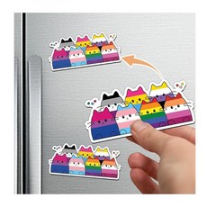 미묘한 LGBTQ+ 귀여운 고양이 프라이드 진행 깃발 자석 스티커 3개 LGBT 퀴어 세이프 스페이스 앨리 LGBTQIA 레인보우 3피스 7.6 x 3.3cm(3 1.3인치