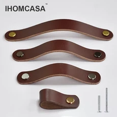 IHOMCASA 갈색 가죽 손잡이 유럽 가구 서랍 옷장 문 찬장 신발 캐비닛 소 손잡이를 당깁니다, Gun black 128mm
