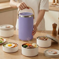 마술사 대용량 스텐 보온도시락 분리형 전자레인지 도시락, 1세트, 3400ML 4단 퍼플
