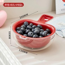 과일세척그릇 물빠짐 레드 물기제거채반 소형 S 실리콘채반 싱크대채반 손잡이채반 원형채반 과일채반, 1개, 투명레드