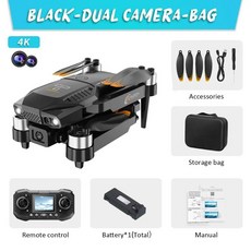 듀얼카메라 접이식 드론 F198 고화질 FPV 와이파이 비행, 1개, BlackPro-DC-4K-1B
