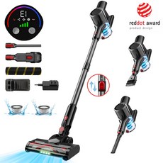 [국내발송] RichMagic 차이슨 20kpa BLDC 무선청소기 다기능 휴대용 청소기 LED 디스플레이 수축형 디자인 전기식 롤 브러시 청소기 교체 가능한 듀얼 롤 브러시 세트, 블랙, VC027