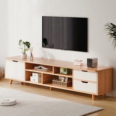 SeekFun TV 거실 서랍장 북유럽 스타일 다단 수납장 TV다이 거실장 공간활용 수납정리 인테리어 가구 화이트 원목, 원목색