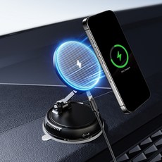 ACMEZING 맥세이프 무선충전 차량 휴대폰거치대 고속충전 진공 흡착 초강력 자석 360도 회전 접이식 + 맥세이프 메탈 링 RLX11, 블랙, 1개 블랙, 1개