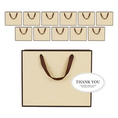 빛공 고급 선물 무지 미니 답례품 쇼핑백 종이가방 종이백 (스티커 포함), 12개, 브라운