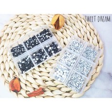 SWEET DREAM 美甲水鑽 六格盒裝玻璃水鑽 瓷白、礦黑鑽, 1個, 礦黑款