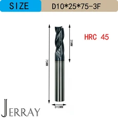 HRC45 3 플루트 D4 16MM 텅스텐 카바이드 황삭 엔드 밀 목재 용 알루미늄 금속 거친 가공 절삭 공구, D10X25X75-3F, 10pcs