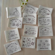 곰 패턴 접이식 의류 라벨 워시 케어 태그 인쇄 직물 봉제 준비, 1개, 7. M 1 each total 12pcs