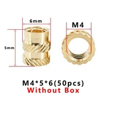 M2 M2.5 M3 M4 M5 M6 황동 너트 핫 멜트 스레드 포밍 임베디드 3D 프린터 PC 노트북 널링 인서트 너트, M4x5x6 50Pcs, 1개