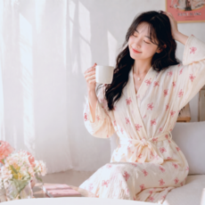 디어이브 가벼운 여성 샤워가운 홈웨어 로브 목욕가운, 핑크리본