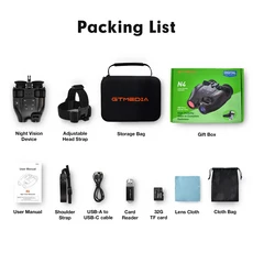 N4 야간 투시 쌍안경 헬멧 장착형 IR 고글 HD 휴대용 캠핑 핸즈프리 용 충전식