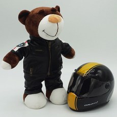 非凡優選 機車機車頭盔熊公仔機修賽車拉力熊尾箱吊飾玩偶agv頭盔小熊, 黑皮熊+黑黃盔, 1個
