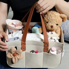 유모차가방 기저귀 정리함 수납정리 펠트백 가죽스트랩, 대형 다크그레이, 1개