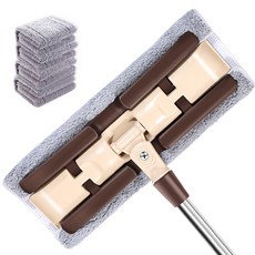 하늘박스 회전 청소밀대걸레 다용도 집게형 막대걸레 극세사걸레 밀대 세트 브라운, 1세트