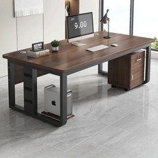 월넛 책상 작업대 원목 스틸 프레임 사무실 테이블, 160x60cm 테이블