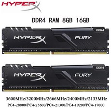 HyperX FURY RAM DDR4 데스크탑 메모리 PC4-25600 21300 19200 28800 288 핀 4GB 16GB 32GB 3600MHz 2400 2, 25 1x 8GB 2666MHz