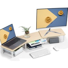 ETHU 듀얼 모니터 받침대 각도 높이조절 가능 노트북 거치대 컴퓨터 스탠드 와이드 선반, White