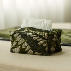綠金刺繡紙巾盒 面紙盒, 綠色底奢金樹葉