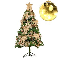 摩達客台灣製5尺豪華聖誕樹飾品組，含100燈LED暖白光燈串，USB供電，多款顏色可選，台灣製造, 檳金白大雪花金果球系, 檳金白大雪花金果球系