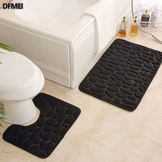 DFMEI 小石頭珊瑚絨地墊純色易打理浴室地墊衛生間防滑墊, 40*50cmU形