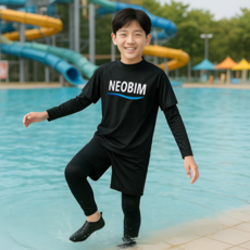 네오빔 남아 주니어 서핑 생존수영 풀세트 래쉬가드 상하세트