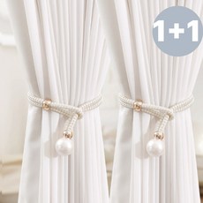 우아한클릭 커튼 고정 타이백 홀더 스트랩볼, 2개, 화이트+화이트