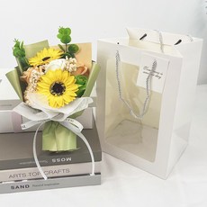 玫瑰迷你小花束伴手禮品車載裝飾擺件520情人節禮物送男女友閨蜜, (送禮袋+燈串+賀卡), 7朵混搭-向日葵2