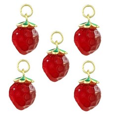 Stiesy 10피스 천연 마노 복숭아 참 복숭아 원석 펜던트 핑크 과일 참 황동 루프 주얼리 팔찌 목걸이 귀걸이 DIY 공예 제작, 딸기-5개