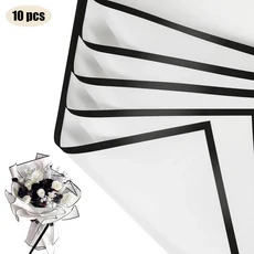 황금색 가장자리가 있는 꽃 포장지 10장 방수 DIY 결혼식 및 생일에 이상적, 01 빠른, 06 07 Por white 10psc