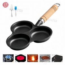 不沾煎蛋鍋 早餐鍋 麥飯石四格煎蛋鍋 - 下單送工具 四孔早餐煎鍋, 1個, 三孔煎鍋【鏟子+油刷】