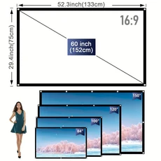 169 휴대용 경량 프로젝터 스크린 주름 없음 집 야외 전면 커튼 원단 60 인치 72 100, 05 60 인치