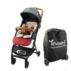 YIP baby 自動收合輕便嬰兒手推車，單手秒收、可登機，輕量出行, 嬰兒登機推車C6-仿麻布紅+推車雨罩, 紅色系