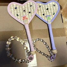 台灣出貨 小紅書同款愛心扇子 成品串珠掛墜竹編包邊夏季網紅桃心編織拍照手扇 手工扇子 編織扇子 小紅書扇子 手扇, 淡紫色愛心鑽扇+珠鏈, 1個