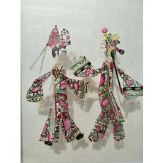 皮影 才子佳人 牛皮雕刻 手工上色 高33cm, 如圖所示, 1個